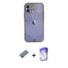 MARSİLYAN™- iPhone 12 Kılıf Eksen Minimal Koleksiyonu - Siyah Bilvis 5in1 3D Magic Cam Ekran Koruyucu + Gold Shine Kamera Lens Koruma Cam