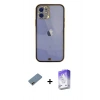 MARSİLYAN™- iPhone 12 Kılıf Eksen Minimal Koleksiyonu - Siyah Bilvis 5in1 3D Magic Cam Ekran Koruyucu + Gold Shine Kamera Lens Koruma Cam