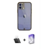 MARSİLYAN™- iPhone 12 Kılıf Eksen Minimal Koleksiyonu - Siyah Bilvis 5in1 3D Magic Cam Ekran Koruyucu + Kamera Lens Koruma Cam - SF