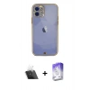 MARSİLYAN™- iPhone 12 Kılıf Eksen Minimal Koleksiyonu - Siyah Bilvis 5in1 3D Magic Cam Ekran Koruyucu + Kamera Lens Koruma Cam - SF