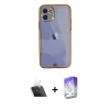 MARSİLYAN™- iPhone 12 Kılıf Eksen Minimal Koleksiyonu - Siyah Bilvis 5in1 3D Magic Cam Ekran Koruyucu + Kamera Lens Koruma Cam - SF