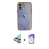 MARSİLYAN™- iPhone 12 Kılıf Eksen Minimal Koleksiyonu - Siyah Bilvis 5in1 3D Magic Cam Ekran Koruyucu + Raze Metal Kamera Lens - KI