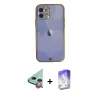MARSİLYAN™- iPhone 12 Kılıf Eksen Minimal Koleksiyonu - Siyah Bilvis 5in1 3D Magic Cam Ekran Koruyucu + Raze Metal Kamera Lens - KI