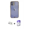 MARSİLYAN™- iPhone 12 Kılıf Eksen Minimal Koleksiyonu - Siyah Bilvis 5in1 3D Magic Cam Ekran Koruyucu + Rainbow Kamera Lens Koruma Cam - MR