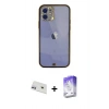 MARSİLYAN™- iPhone 12 Kılıf Eksen Minimal Koleksiyonu - Siyah Bilvis 5in1 3D Magic Cam Ekran Koruyucu + Rainbow Kamera Lens Koruma Cam - MR