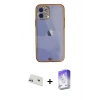 MARSİLYAN™- iPhone 12 Kılıf Eksen Minimal Koleksiyonu - Siyah Bilvis 5in1 3D Magic Cam Ekran Koruyucu + Rainbow Kamera Lens Koruma Cam - MR