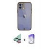MARSİLYAN™- iPhone 12 Kılıf Eksen Minimal Koleksiyonu - Siyah Bilvis 5in1 3D Magic Cam Ekran Koruyucu + Raze Metal Kamera Lens - KI