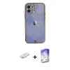 MARSİLYAN™- iPhone 12 Kılıf Eksen Minimal Koleksiyonu - Siyah Bilvis 5in1 3D Magic Cam Ekran Koruyucu + Renkli Kamera Lens Koruma Cam - YL