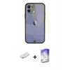 MARSİLYAN™- iPhone 12 Kılıf Eksen Minimal Koleksiyonu - Siyah Bilvis 5in1 3D Magic Cam Ekran Koruyucu + Renkli Kamera Lens Koruma Cam - SI