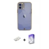 MARSİLYAN™- iPhone 12 Kılıf Eksen Minimal Koleksiyonu - Siyah Bilvis 5in1 3D Magic Cam Ekran Koruyucu + Renkli Kamera Lens Koruma Cam - YL