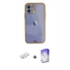 MARSİLYAN™- iPhone 12 Kılıf Eksen Minimal Koleksiyonu - Siyah Bilvis 5in1 3D Magic Cam Ekran Koruyucu + Renkli Kamera Lens Koruma Cam - YL