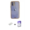 MARSİLYAN™- iPhone 12 Kılıf Eksen Minimal Koleksiyonu - Siyah Bilvis 5in1 3D Magic Cam Ekran Koruyucu + Renkli Kamera Lens Koruma Cam - SI