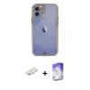 MARSİLYAN™- iPhone 12 Kılıf Eksen Minimal Koleksiyonu - Siyah Bilvis 5in1 3D Magic Cam Ekran Koruyucu + Renkli Kamera Lens Koruma Cam - SI