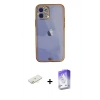 MARSİLYAN™- iPhone 12 Kılıf Eksen Minimal Koleksiyonu - Siyah Bilvis 5in1 3D Magic Cam Ekran Koruyucu + Renkli Kamera Lens Koruma Cam - SI