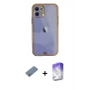 MARSİLYAN™- iPhone 12 Kılıf Eksen Minimal Koleksiyonu - Siyah Bilvis 5in1 3D Magic Cam Ekran Koruyucu + Shine Kamera Lens Koruma Cam - GS