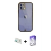 MARSİLYAN™- iPhone 12 Kılıf Eksen Minimal Koleksiyonu - Siyah Bilvis 5in1 3D Magic Cam Ekran Koruyucu + Rainbow Kamera Lens Koruma Cam - YL