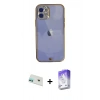 MARSİLYAN™- iPhone 12 Kılıf Eksen Minimal Koleksiyonu - Siyah Bilvis 5in1 3D Magic Cam Ekran Koruyucu + Rainbow Kamera Lens Koruma Cam - YL