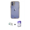 MARSİLYAN™- iPhone 12 Kılıf Eksen Minimal Koleksiyonu - Siyah Bilvis 5in1 3D Magic Cam Ekran Koruyucu + Rainbow Kamera Lens Koruma Cam - YL