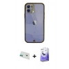 MARSİLYAN™- iPhone 12 Kılıf Eksen Minimal Koleksiyonu - Siyah Bilvis 5in1 5D Magic Hayalet Cam Ekran Koruyucu + Yeşil Rainbow Kamera Lens Koruma Cam