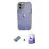 MARSİLYAN™- iPhone 12 Kılıf Eksen Minimal Koleksiyonu - Siyah Bilvis 5in1 5D Magic Hayalet Cam Ekran Koruyucu + Metal Kamera Lens Koruma Cam - AKYL