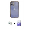 MARSİLYAN™- iPhone 12 Kılıf Eksen Minimal Koleksiyonu - Siyah Bilvis 5in1 5D Magic Hayalet Cam Ekran Koruyucu + Yeşil Rainbow Kamera Lens Koruma Cam