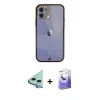 MARSİLYAN™- iPhone 12 Kılıf Eksen Minimal Koleksiyonu - Siyah Bilvis 5in1 5D Magic Hayalet Cam Ekran Koruyucu + Raze Metal Kamera Lens - MI