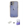 MARSİLYAN™- iPhone 12 Kılıf Eksen Minimal Koleksiyonu - Siyah Bilvis 5in1 5D Magic Hayalet Cam Ekran Koruyucu + Renkli Kamera Lens Koruma Cam - TU