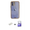 MARSİLYAN™- iPhone 12 Kılıf Eksen Minimal Koleksiyonu - Siyah Bilvis 5in1 5D Magic Hayalet Cam Ekran Koruyucu + Renkli Kamera Lens Koruma Cam - SI