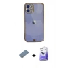 MARSİLYAN™- iPhone 12 Kılıf Eksen Minimal Koleksiyonu - Siyah Bilvis 5in1 5D Magic Hayalet Cam Ekran Koruyucu + Metal Kamera Lens Koruma Cam - AKYL