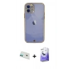 MARSİLYAN™- iPhone 12 Kılıf Eksen Minimal Koleksiyonu - Siyah Bilvis 5in1 5D Magic Hayalet Cam Ekran Koruyucu + Yeşil Rainbow Kamera Lens Koruma Cam