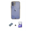 MARSİLYAN™- iPhone 12 Kılıf Eksen Minimal Koleksiyonu - Siyah Bilvis 5in1 5D Magic Hayalet Cam Ekran Koruyucu + Pembe Shine Kamera Lens Koruma Cam