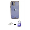 MARSİLYAN™- iPhone 12 Kılıf Eksen Minimal Koleksiyonu - Siyah Bilvis 5in1 5D Magic Hayalet Cam Ekran Koruyucu + Renkli Kamera Lens Koruma Cam - TU