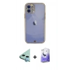 MARSİLYAN™- iPhone 12 Kılıf Eksen Minimal Koleksiyonu - Siyah Bilvis 5in1 5D Magic Hayalet Cam Ekran Koruyucu + Raze Metal Kamera Lens - MI