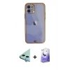 MARSİLYAN™- iPhone 12 Kılıf Eksen Minimal Koleksiyonu - Siyah Bilvis 5in1 5D Magic Hayalet Cam Ekran Koruyucu + Raze Metal Kamera Lens - MI