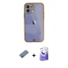 MARSİLYAN™- iPhone 12 Kılıf Eksen Minimal Koleksiyonu - Siyah Bilvis 5in1 5D Magic Hayalet Cam Ekran Koruyucu + Shine Kamera Lens Koruma Cam - GD