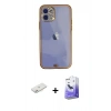MARSİLYAN™- iPhone 12 Kılıf Eksen Minimal Koleksiyonu - Siyah Bilvis 5in1 5D Magic Hayalet Cam Ekran Koruyucu + Renkli Kamera Lens Koruma Cam - PE