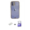 MARSİLYAN™- iPhone 12 Kılıf Eksen Minimal Koleksiyonu - Siyah Bilvis 5in1 5D Magic Hayalet Cam Ekran Koruyucu + Renkli Kamera Lens Koruma Cam - SI