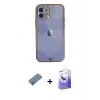 MARSİLYAN™- iPhone 12 Kılıf Eksen Minimal Koleksiyonu - Siyah Bilvis 5in1 5D Magic Hayalet Cam Ekran Koruyucu + Shine Kamera Lens Koruma Cam - MI