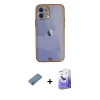 MARSİLYAN™- iPhone 12 Kılıf Eksen Minimal Koleksiyonu - Siyah Bilvis 5in1 5D Magic Hayalet Cam Ekran Koruyucu + Shine Kamera Lens Koruma Cam - MI