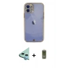 MARSİLYAN™- iPhone 12 Kılıf Eksen Minimal Koleksiyonu - Siyah Joko Magic 5D Hayalet Cam + Mavi Raze Metal Kamera Lens