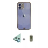 MARSİLYAN™- iPhone 12 Kılıf Eksen Minimal Koleksiyonu - Siyah Joko Magic 5D Hayalet Cam + Mavi Raze Metal Kamera Lens