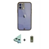 MARSİLYAN™- iPhone 12 Kılıf Eksen Minimal Koleksiyonu - Siyah Joko Magic 5D Hayalet Cam + Mavi Raze Metal Kamera Lens