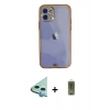 MARSİLYAN™- iPhone 12 Kılıf Eksen Minimal Koleksiyonu - Siyah Joko Magic 5D Hayalet Cam + Mavi Raze Metal Kamera Lens