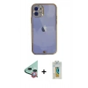 MARSİLYAN™- iPhone 12 Kılıf Eksen Minimal Koleksiyonu - Siyah Polymer Nano Ekran Koruyucu + Raze Metal Kamera Lens - KI