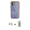 MARSİLYAN™- iPhone 12 Kılıf Eksen Minimal Koleksiyonu - Siyah Polymer Nano Ekran Koruyucu + Rainbow Kamera Lens Koruma Cam - MR