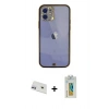 MARSİLYAN™- iPhone 12 Kılıf Eksen Minimal Koleksiyonu - Siyah Polymer Nano Ekran Koruyucu + Rainbow Kamera Lens Koruma Cam - MR
