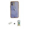 MARSİLYAN™- iPhone 12 Kılıf Eksen Minimal Koleksiyonu - Siyah Polymer Nano Ekran Koruyucu + Renkli Kamera Lens Koruma Cam - SI