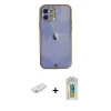 MARSİLYAN™- iPhone 12 Kılıf Eksen Minimal Koleksiyonu - Siyah Polymer Nano Ekran Koruyucu + Renkli Kamera Lens Koruma Cam - SI