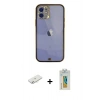 MARSİLYAN™- iPhone 12 Kılıf Eksen Minimal Koleksiyonu - Siyah Polymer Nano Ekran Koruyucu + Renkli Kamera Lens Koruma Cam - SI