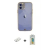 MARSİLYAN™- iPhone 12 Kılıf Eksen Minimal Koleksiyonu - Siyah Polymer Nano Ekran Koruyucu + Renkli Kamera Lens Koruma Cam - SI